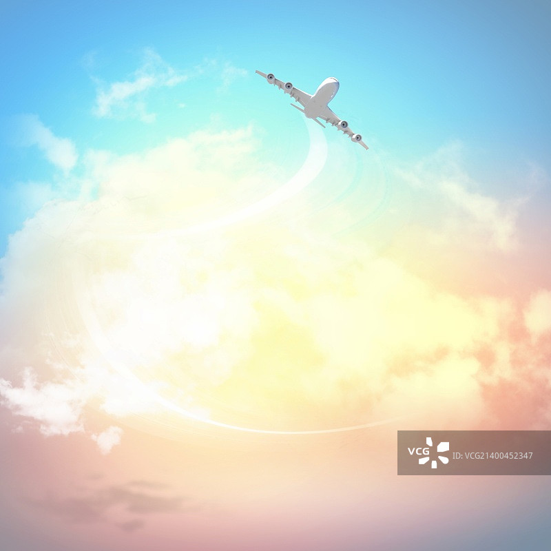 在多云天空飞行的飞机图片素材