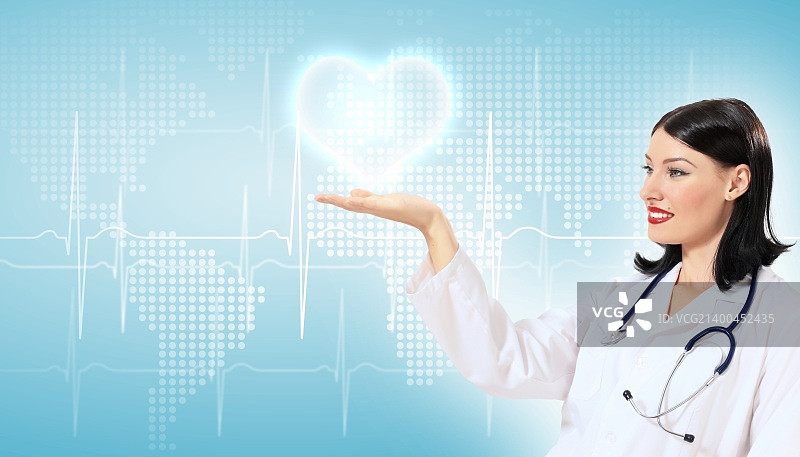 具有心跳、医生和听诊器的医疗背景插画图片素材