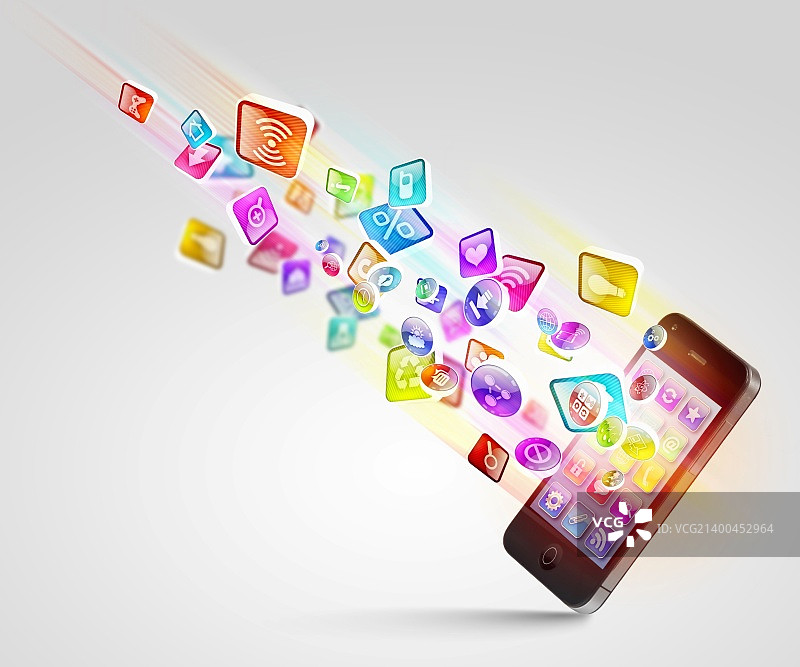 带有手机和图标的媒体技术图解图片素材