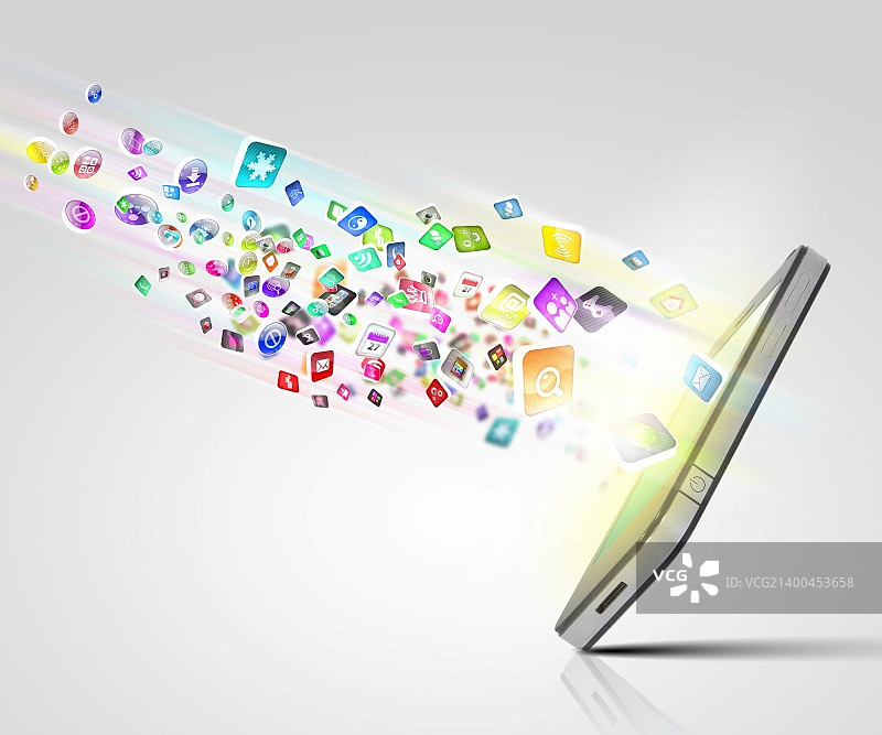 带有手机和图标的媒体技术图解图片素材