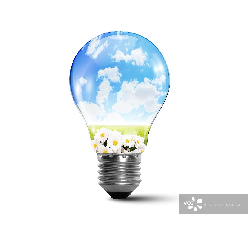 一个内部拥有干净安全自然环境的灯泡概念插画图片素材
