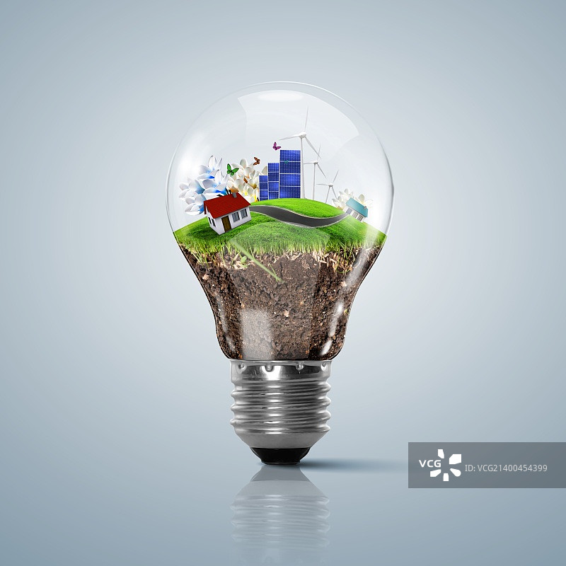 生态环保灯泡：清洁能源概念插画图片素材