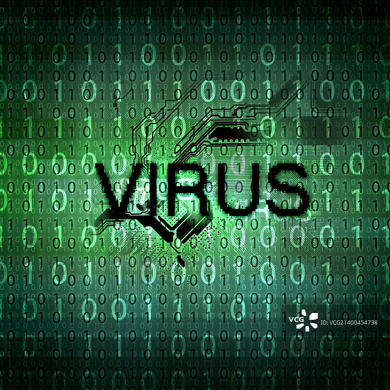 带有“Virus”文字的电脑病毒检测符号图片素材