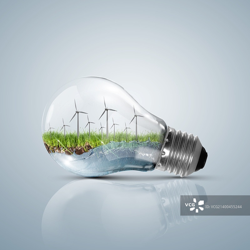 生态环保灯泡：清洁能源概念插画图片素材