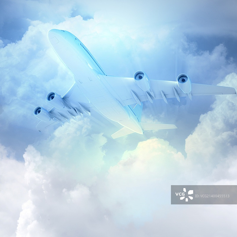 在多云天空飞行的飞机图片素材