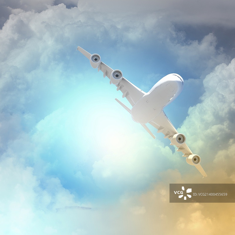 在多云天空飞行的飞机图片素材