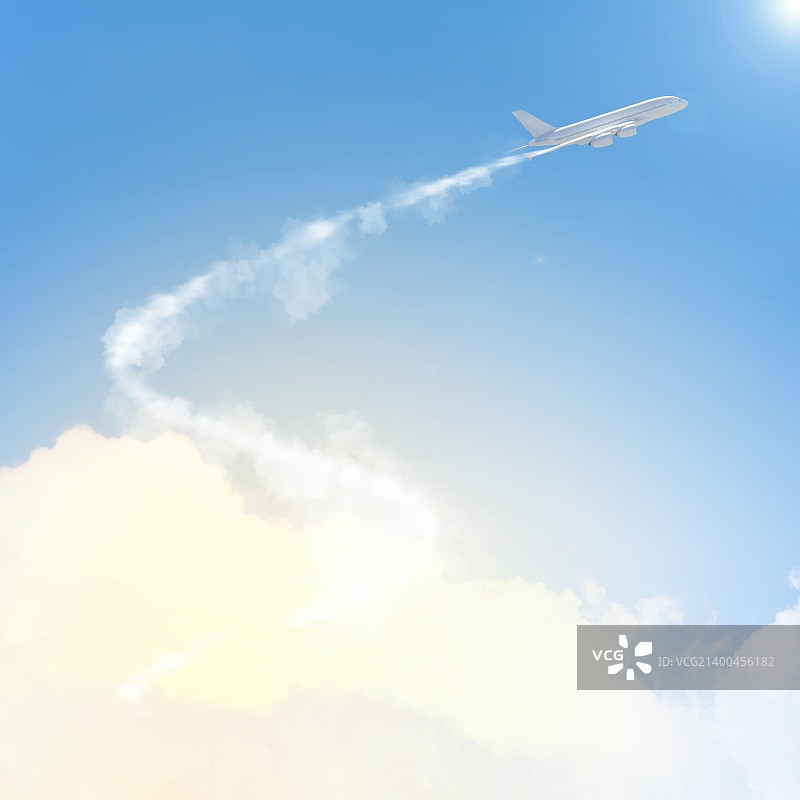 晴朗天空中的飞行飞机图片素材