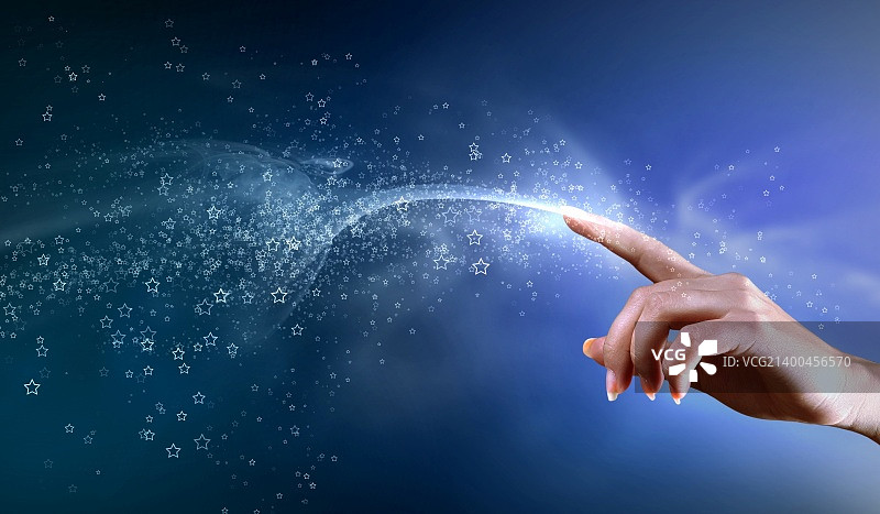 闪耀色彩背景上的魔法之手概念图图片素材