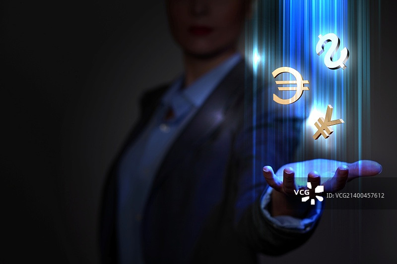 女商人手发出金融符号图片素材