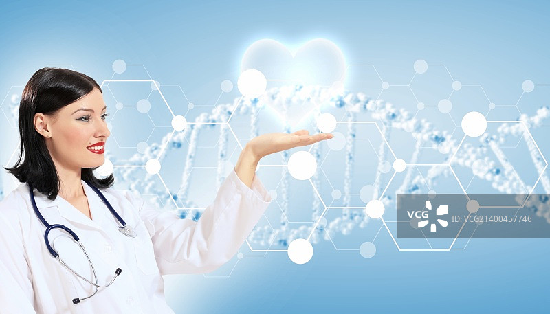 具有心跳、医生和听诊器的医疗背景插画图片素材