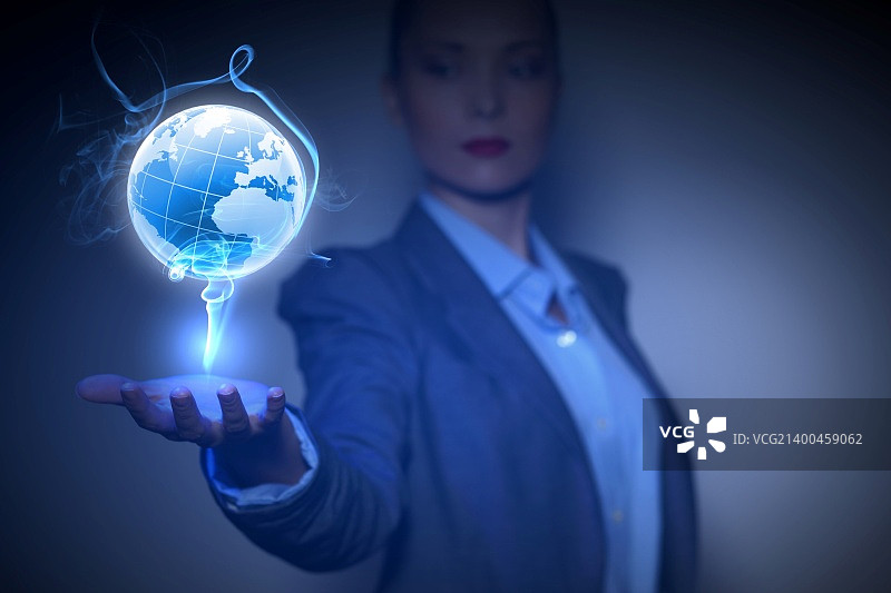 带有地球的蓝色全球科技背景图片素材