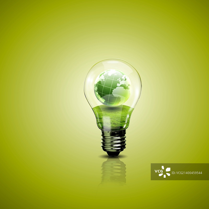 作为绿色能源象征的灯泡和植物图片素材