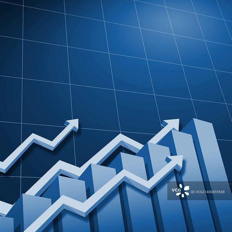 蓝色背景上的图表和向上箭头图片素材