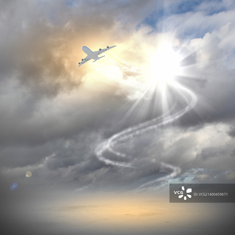 在多云天空飞行的飞机图片素材