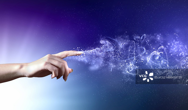 闪耀色彩背景上的魔法之手概念图图片素材