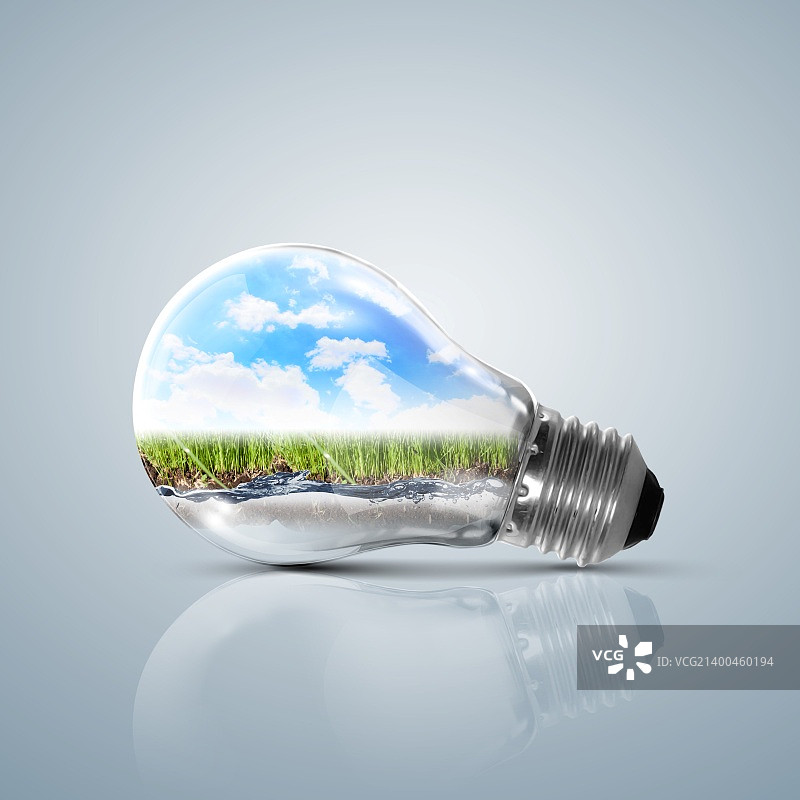 生态环保灯泡：清洁能源概念插画图片素材