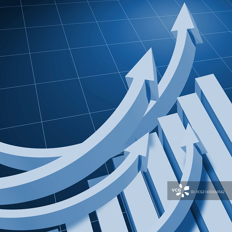 蓝色背景上的图表和向上箭头图片素材