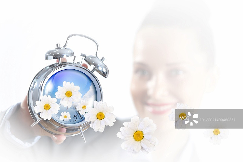 商务人士手持时钟的时间概念插画图片素材