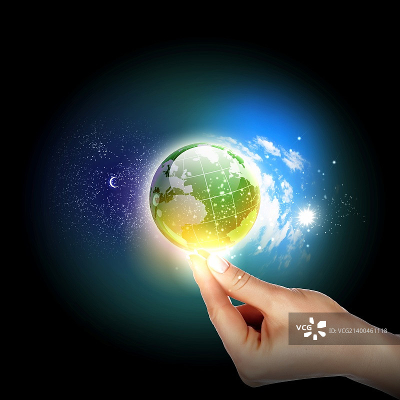 手持发光的地球图片素材