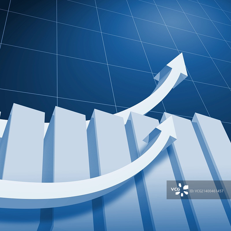 蓝色背景上的图表和向上箭头图片素材