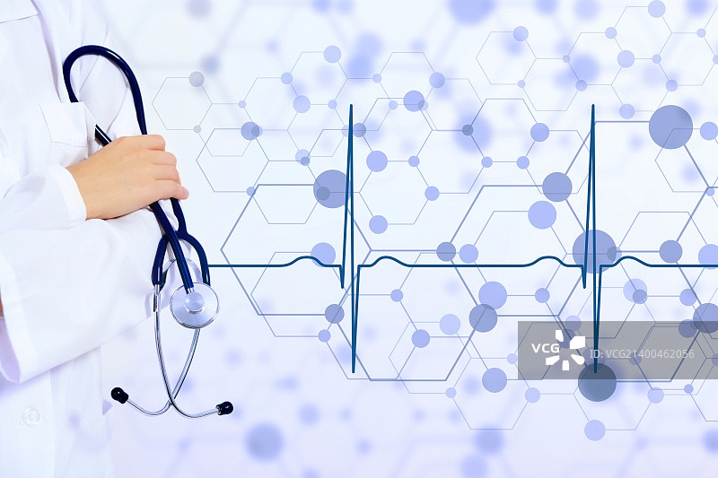 具有心跳、医生和听诊器的医疗背景插画图片素材