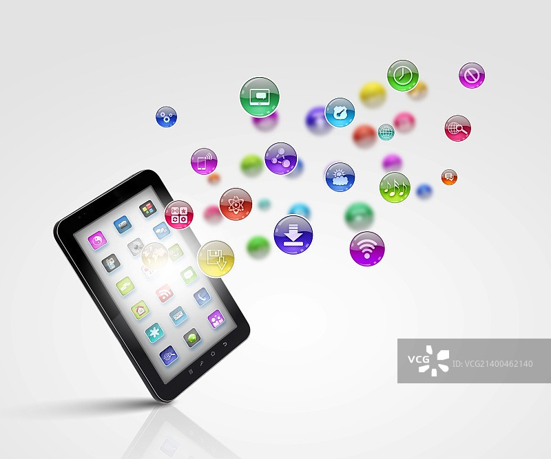 带有手机和图标的媒体技术图解图片素材