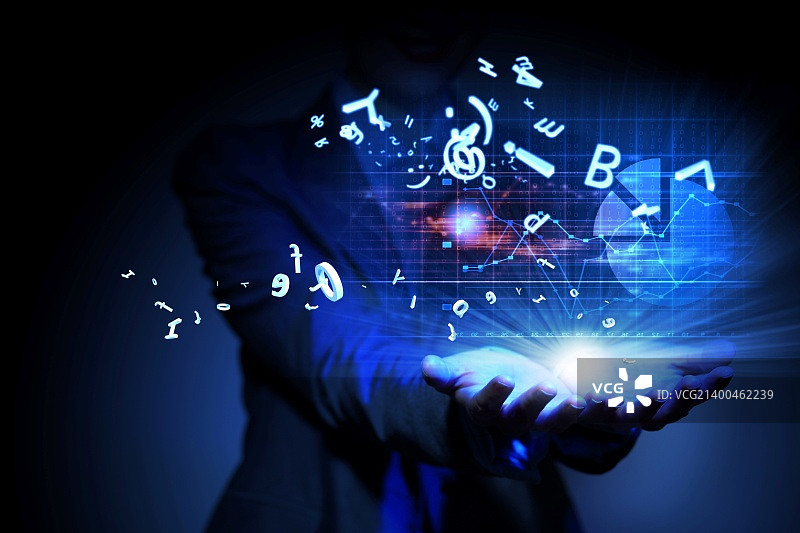 女商人手发出金融符号图片素材