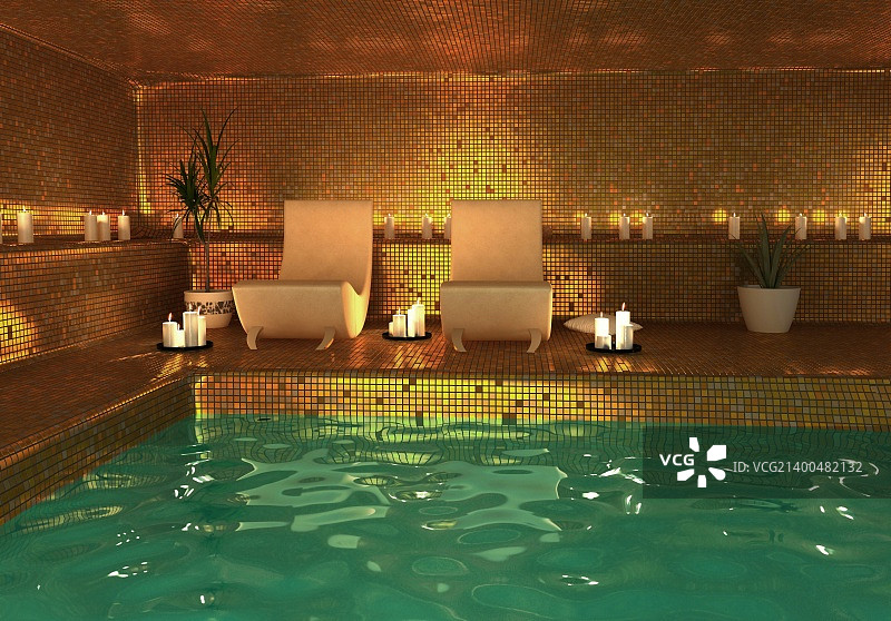 现代SPA内部（3D渲染）图片素材