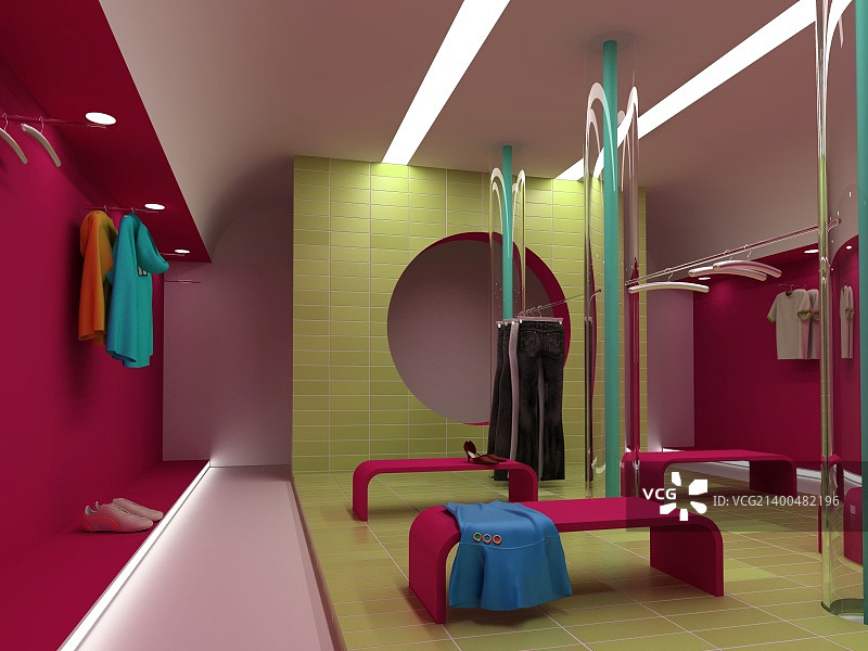 现代服装店内部（3D渲染）图片素材