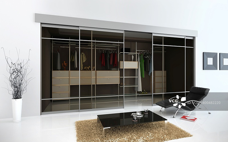 带衣帽间的现代室内设计（3D渲染）图片素材