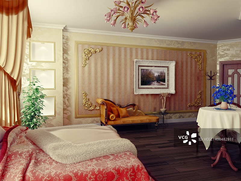 经典风格现代卧室室内设计 (3D渲染)图片素材
