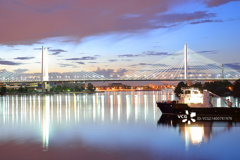 夜景斜拉桥图片素材