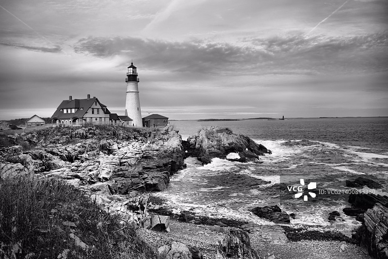黑白波特兰灯塔图片素材