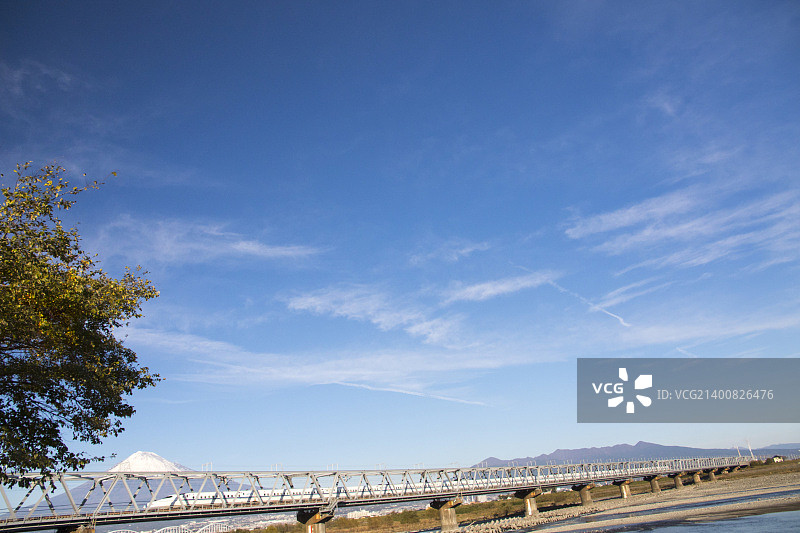 新干线、桥梁和富士山图片素材