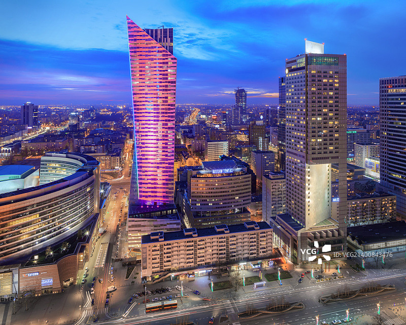 华沙现代夜景全景图片素材
