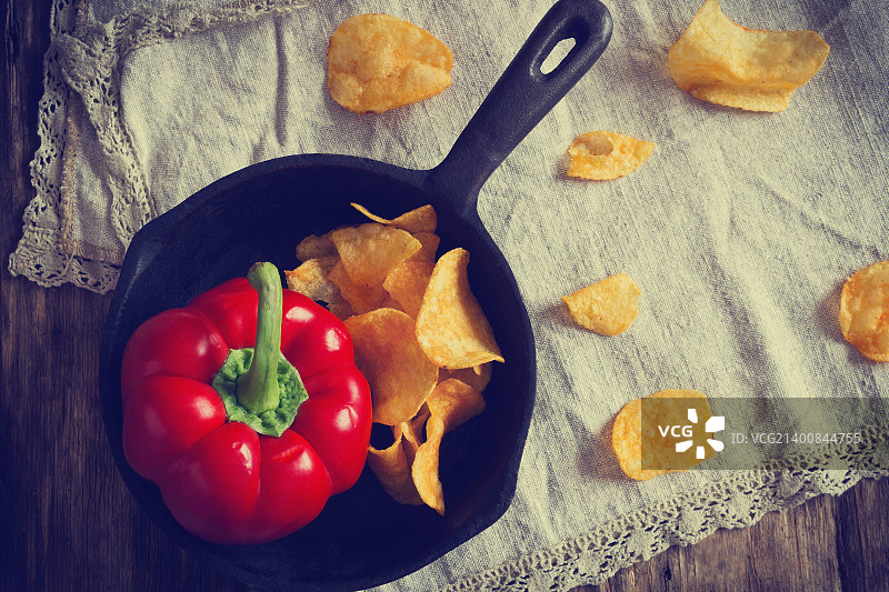 煎锅里的薯片图片素材