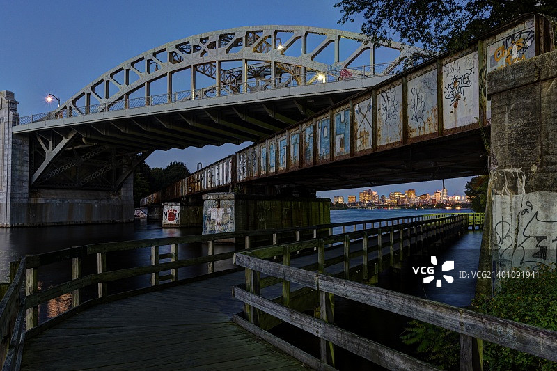 波士顿大学桥和波士顿天际线图片素材