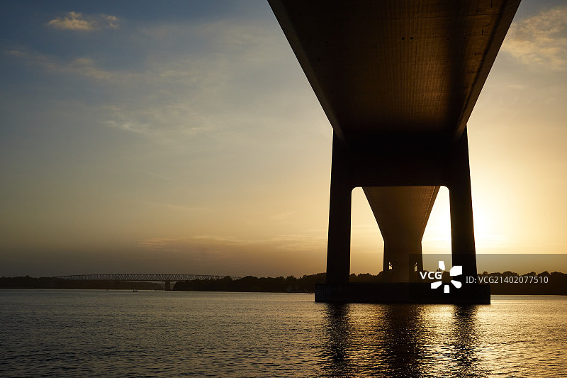 丹麦米泽尔法特大桥下的日落图片素材