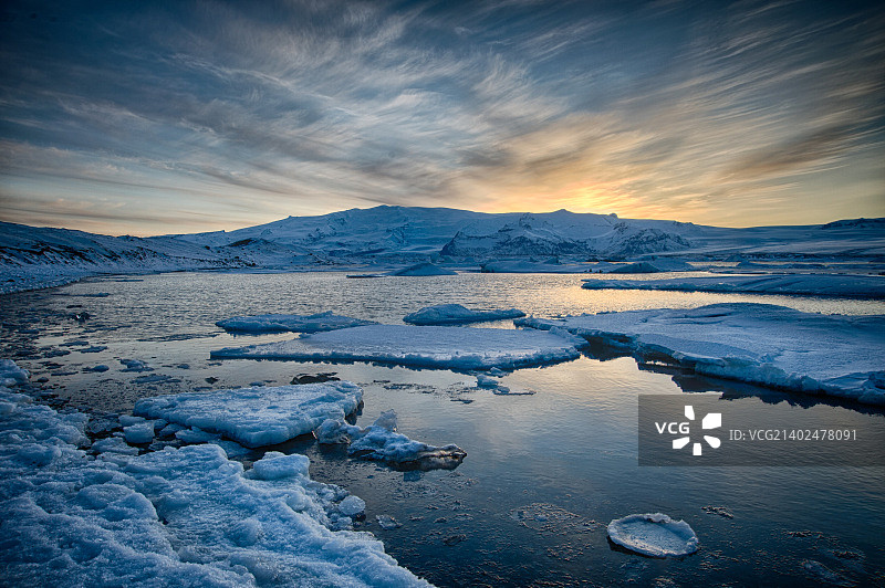 杰古沙龙冰湖日落图片素材