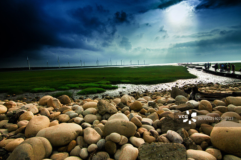 中国台湾高美湿地多云景色图片素材