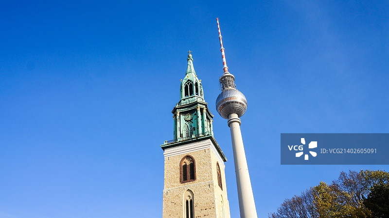 圣马利亚教堂，柏林电视塔图片素材