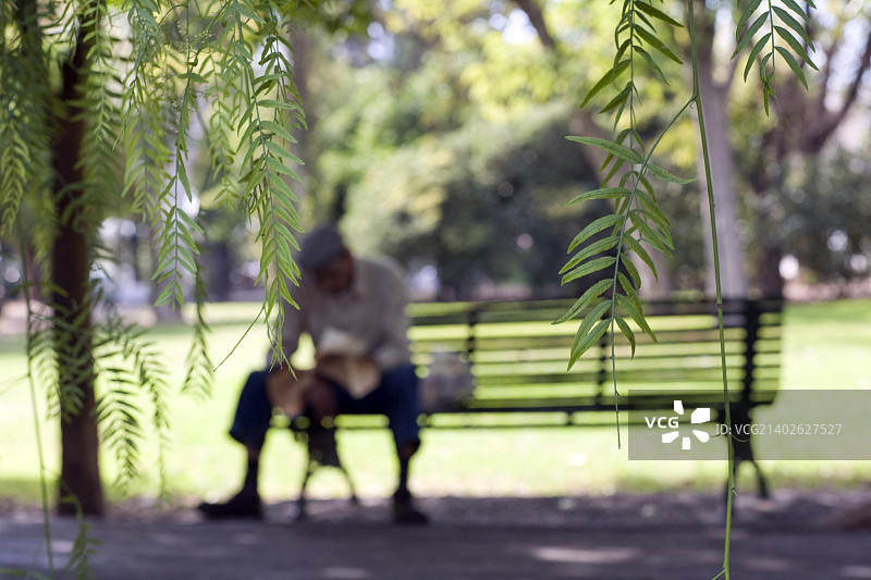 坐在西班牙塞维利亚公园里的男人图片素材