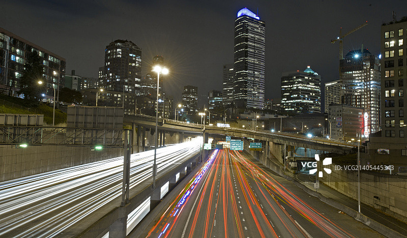 西雅图I-5号公路北向的长时间曝光图片素材
