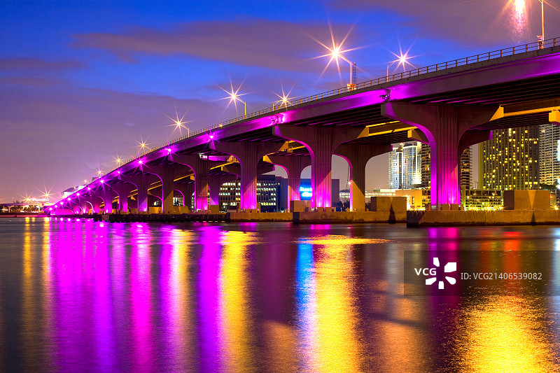 迈阿密市中心麦克阿瑟堤道，佛罗里达州，美国图片素材