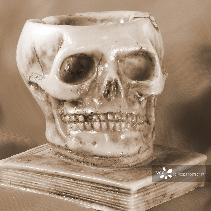 古书上的骷髅头和橙色背景图片素材