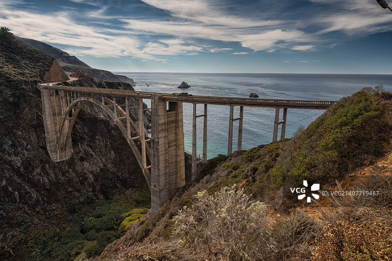 美国加州海岸一号公路的比克斯比大桥图片素材