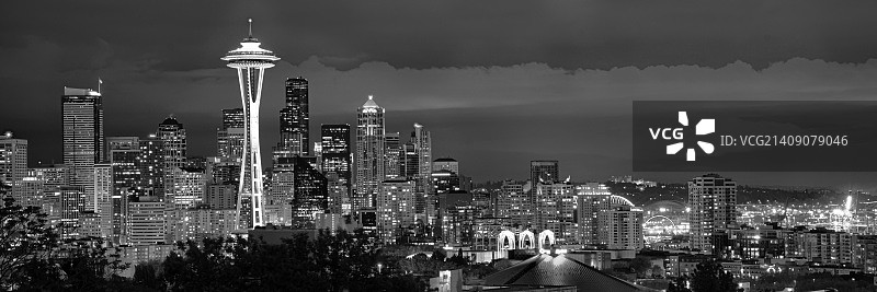 西雅图天际线黑白全景缩放图片素材