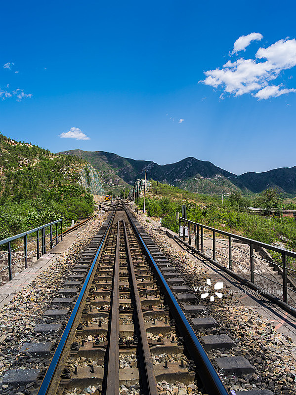 京原铁路桥沿途风光与列车和轨道图片素材