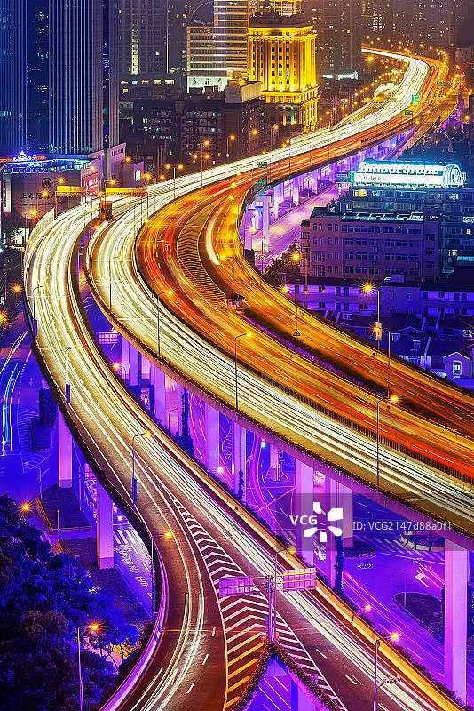 上海延安路高架夜景图片素材