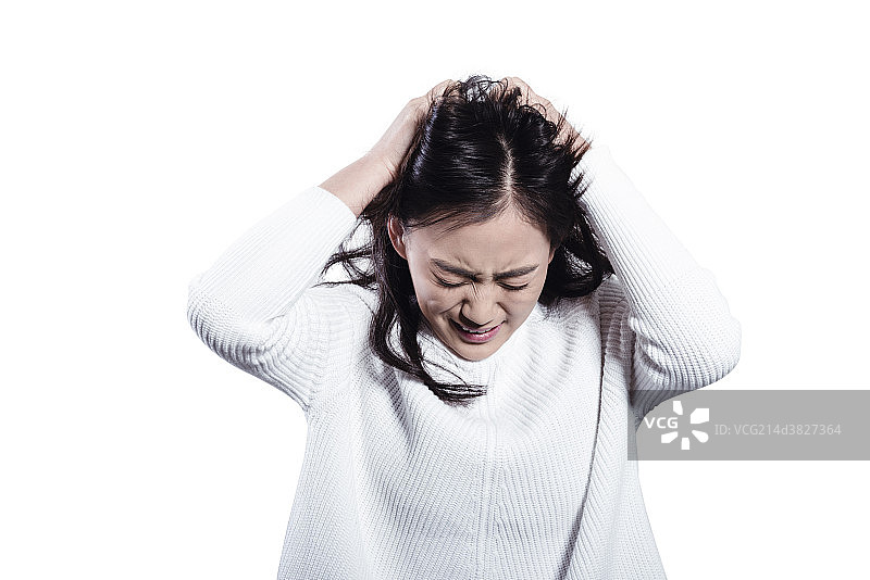 Portrait of young woman freaking out图片素材